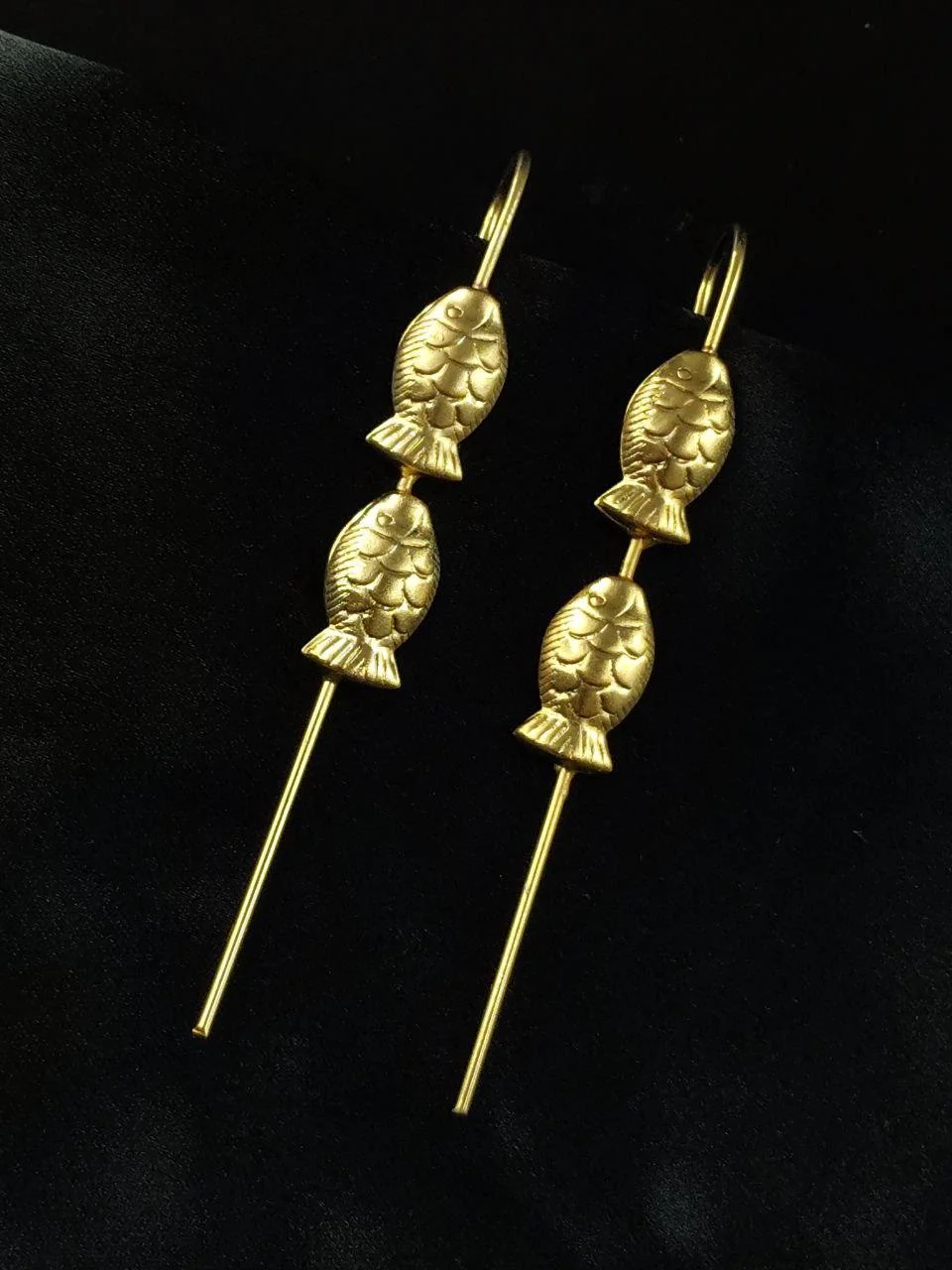 Gold Twin Fish Ear Pins with Long Stem – view 2
