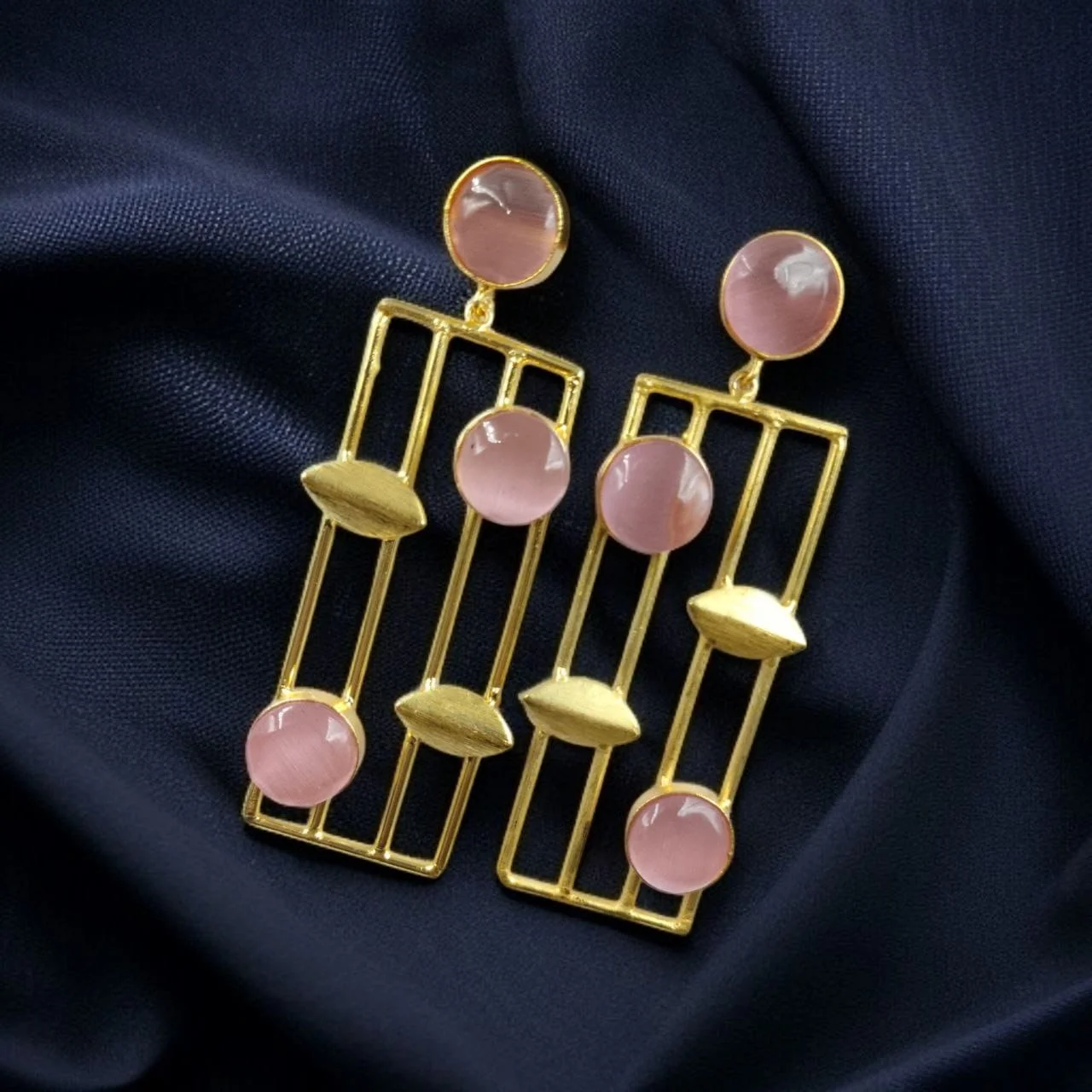 Grid Frame Statement Earrings with Round Stones