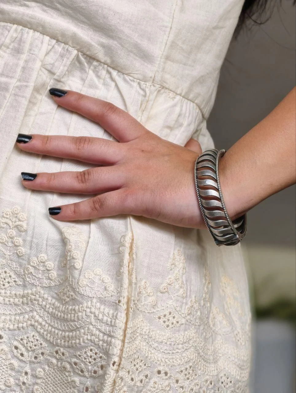 Oxidised Antique Textured Cuff Bangle – view 5