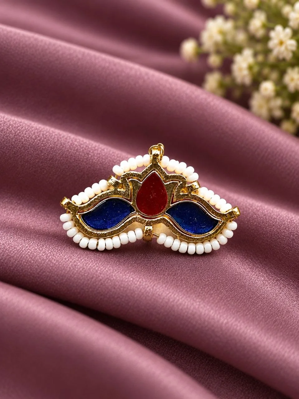 Gold Lotus Ring with Kundan Stones – view 4