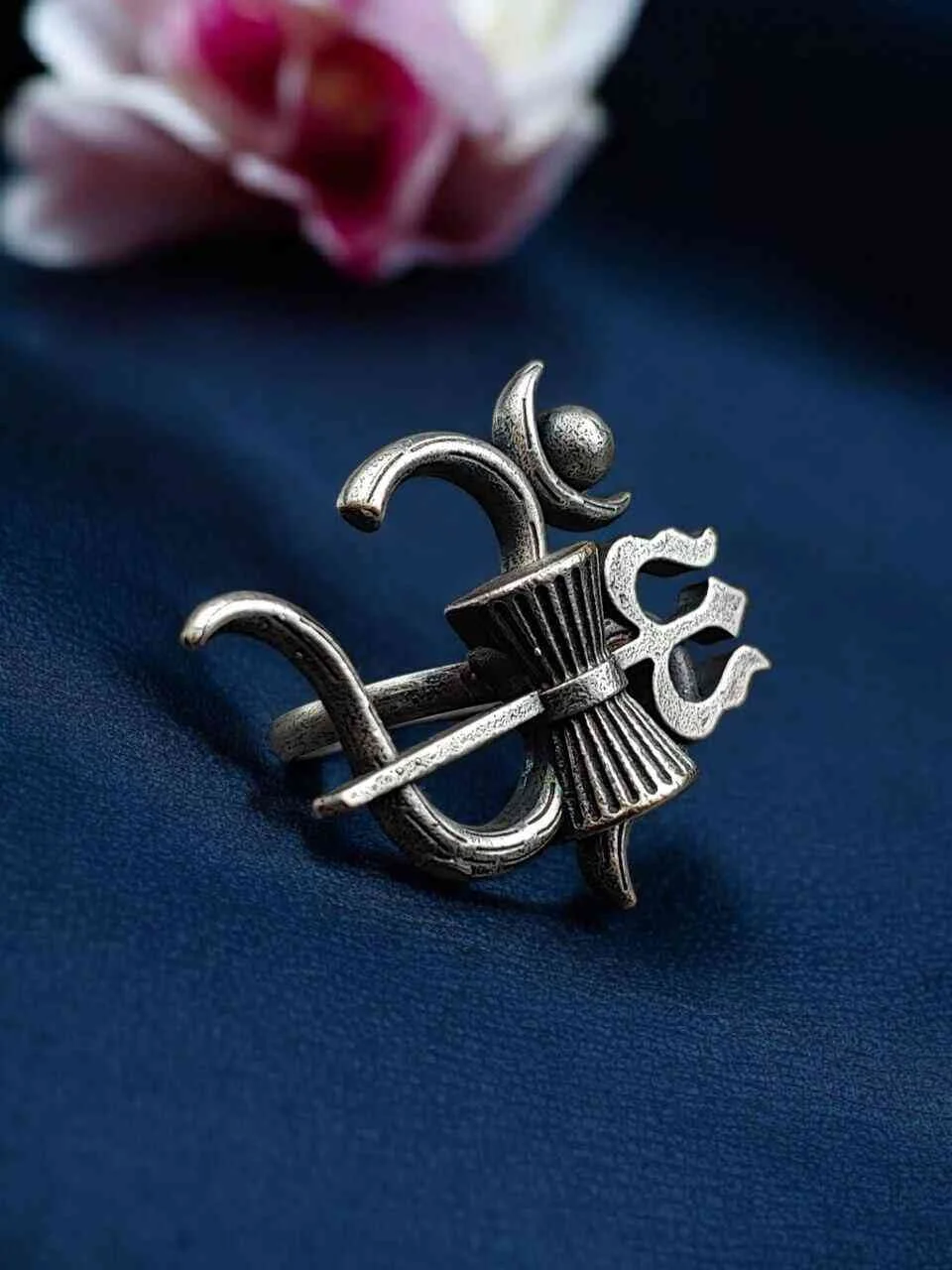Lord Shiva Ring with Damaru and Trishul – view 2