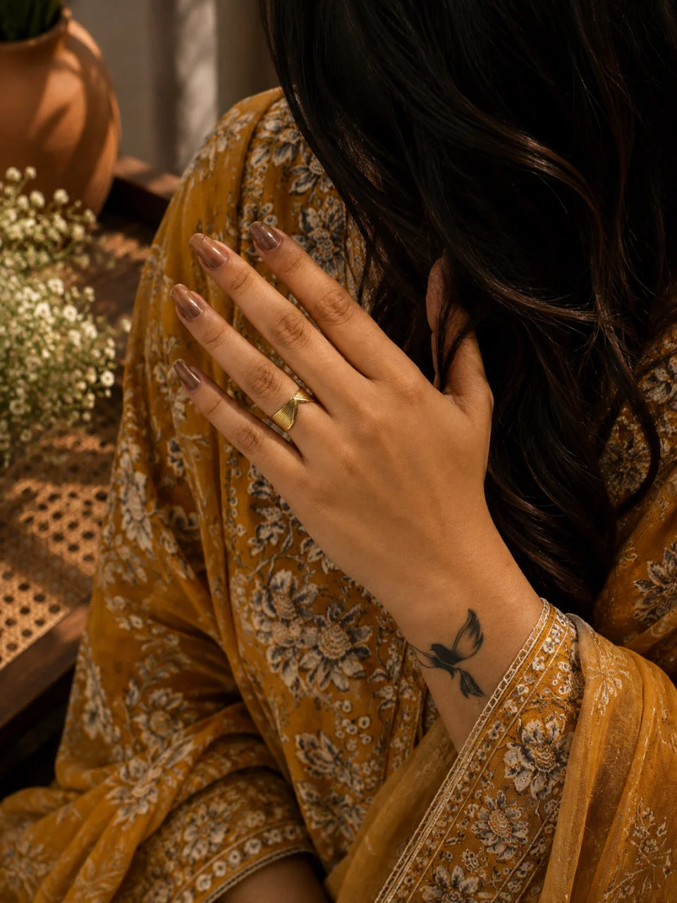 Anti-Tarnish Ribbed Shield Statement Ring
