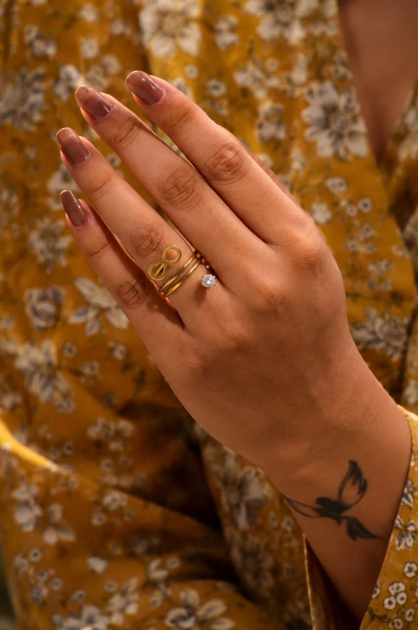 Anti-Tarnish Twin Band Infinity and Solitaire Ring