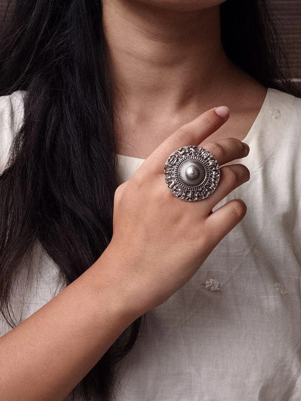 Oxidised Astrological Sign Ring – view 3