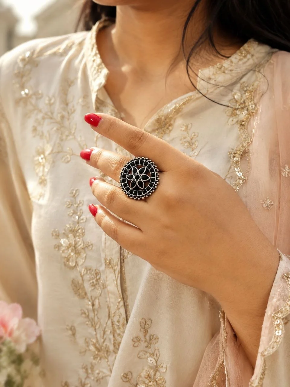 Oxidised Beaded Edge Ring