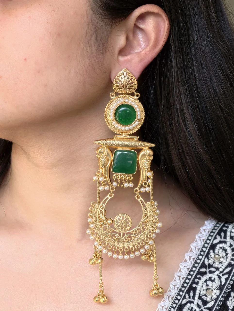 Double Stone Chandbali with Long Tassel Chain