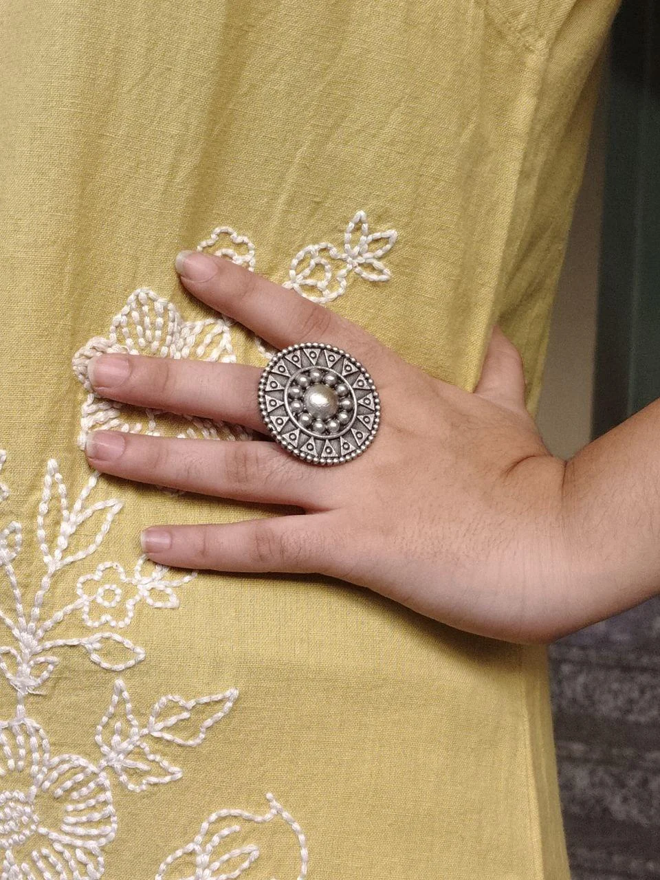 Oxidised Mandala Ring with Pearl Centre – view 2