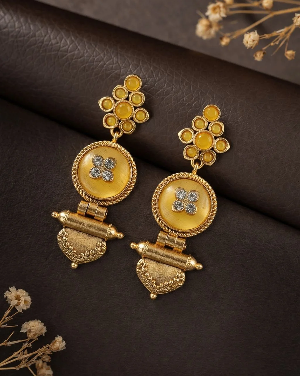 Petite Jhumka Earrings with Stone Disc Top