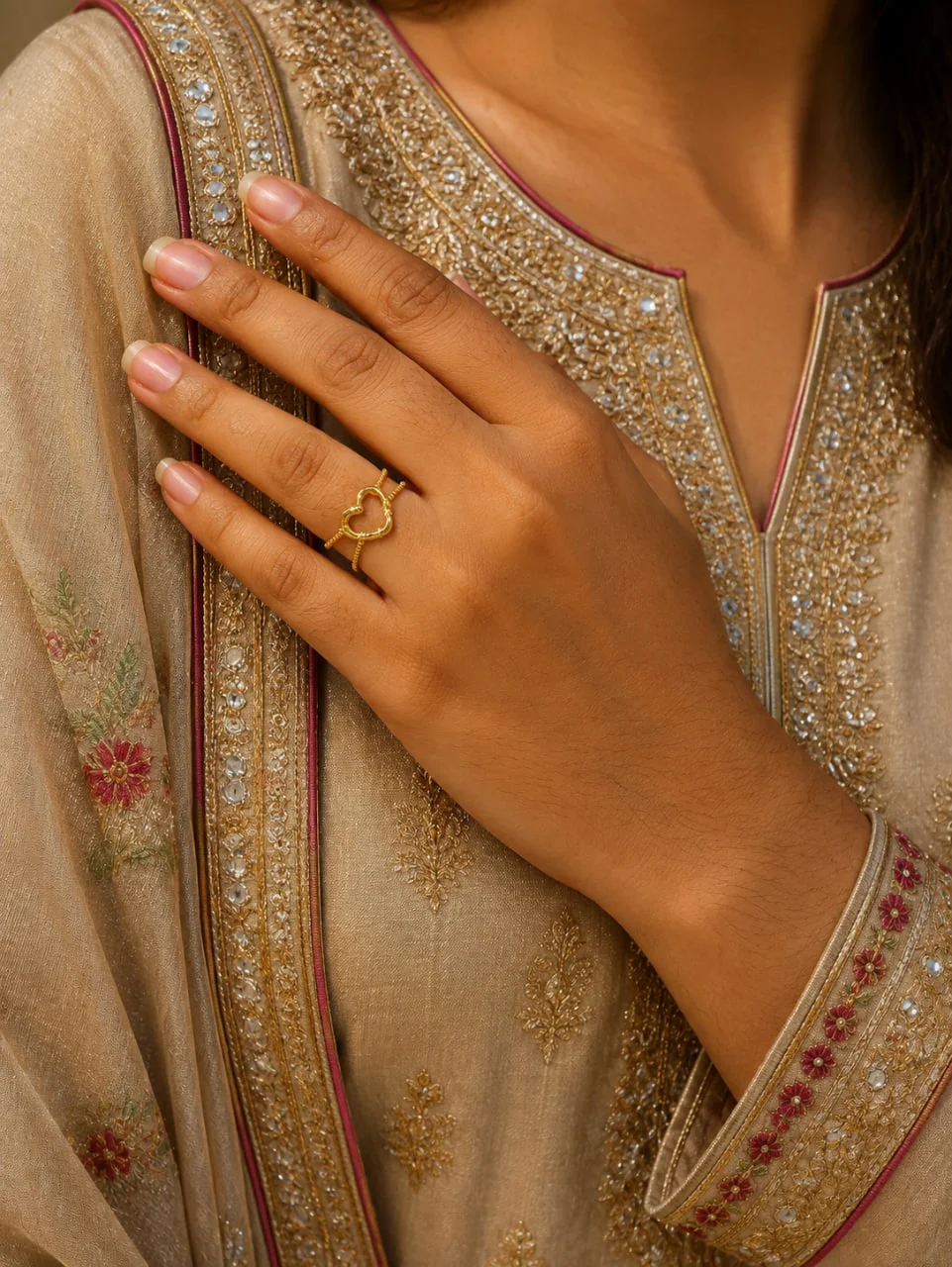 Anti-Tarnish Open Heart Rope Band Ring