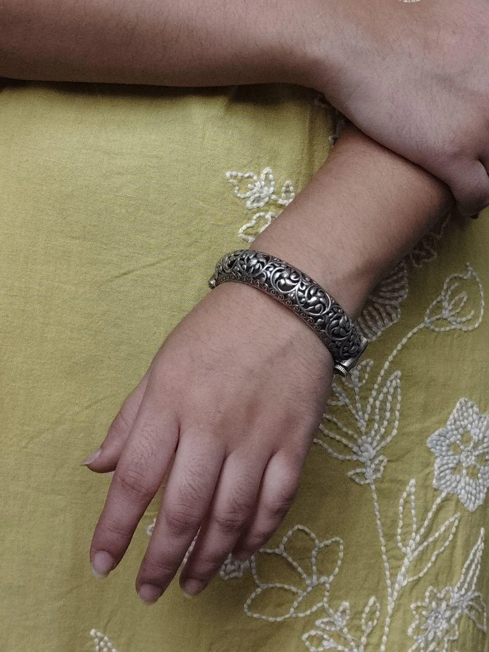 Oxidised Antique Engraved Cuff Bangle – view 4