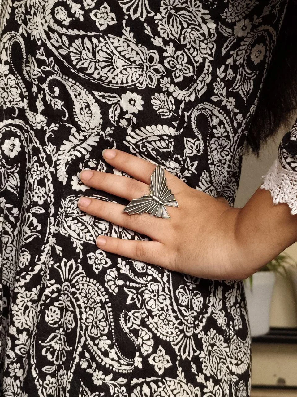 Oxidised Butterfly Ring – view 2