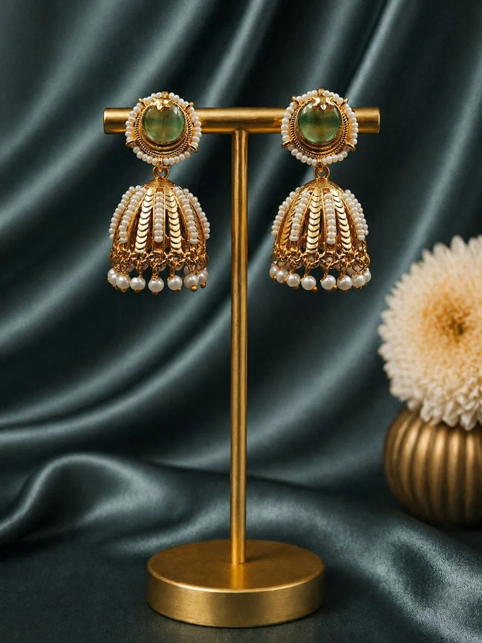 Chand Top Umbrella Jhumka with Pearl Border – view 5