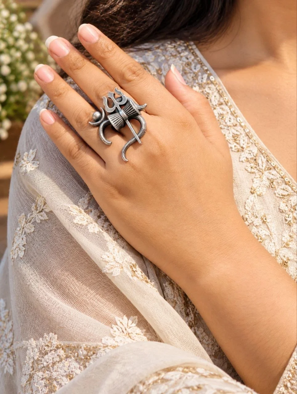 Lord Shiva Ring with Damaru and Trishul