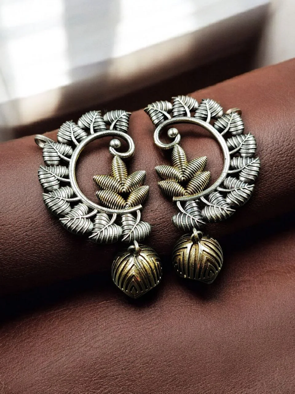 Two-Tone Lotus Leaf Ear Cuff Earrings with Jhumka – view 3