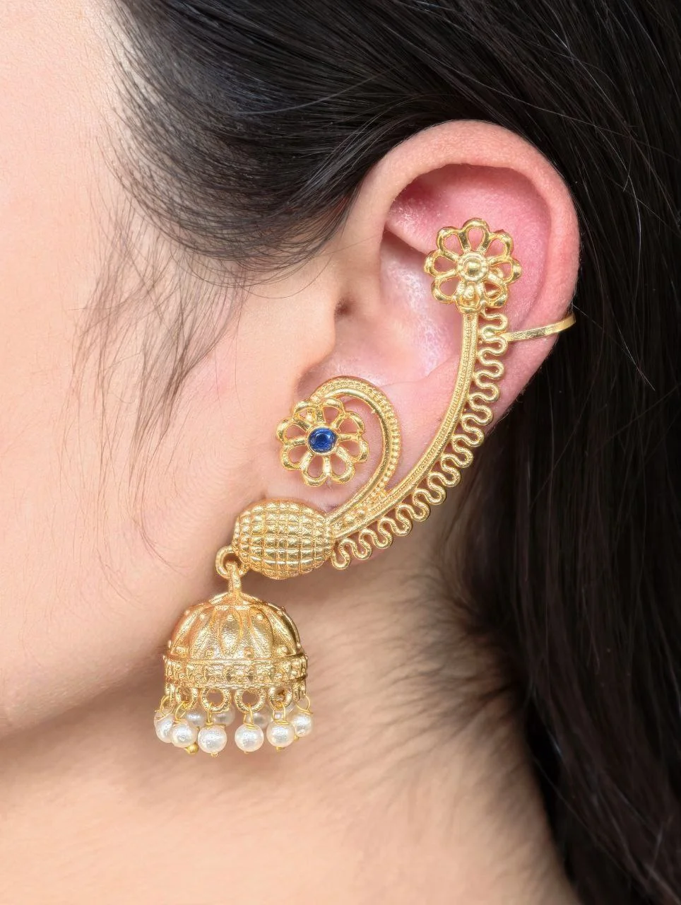Paisley Ear Cuff Jhumka with Turquoise – view 2