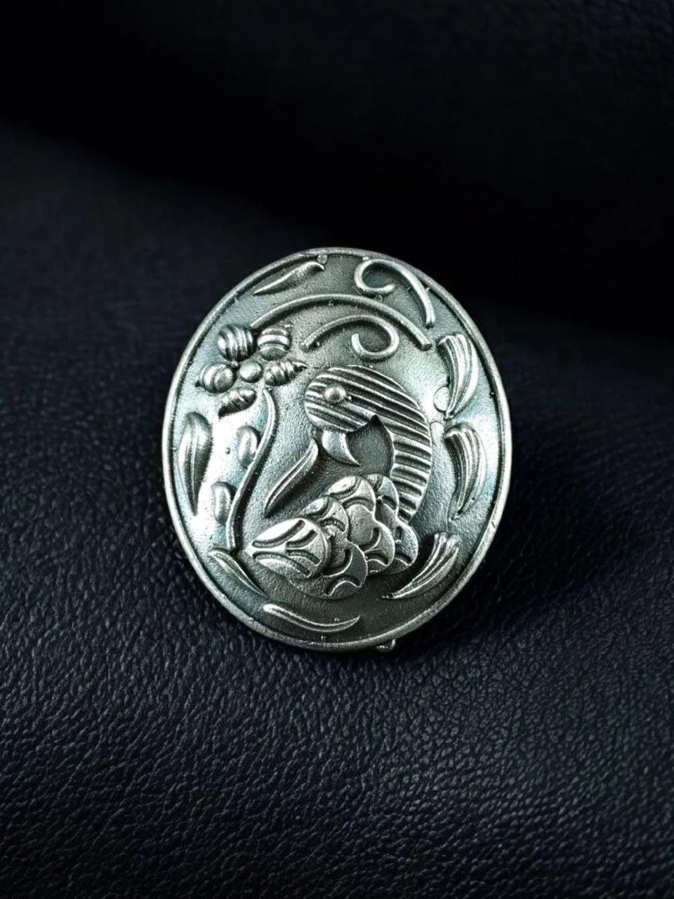 Oxidised Peacock Ring with Oval Face – view 3