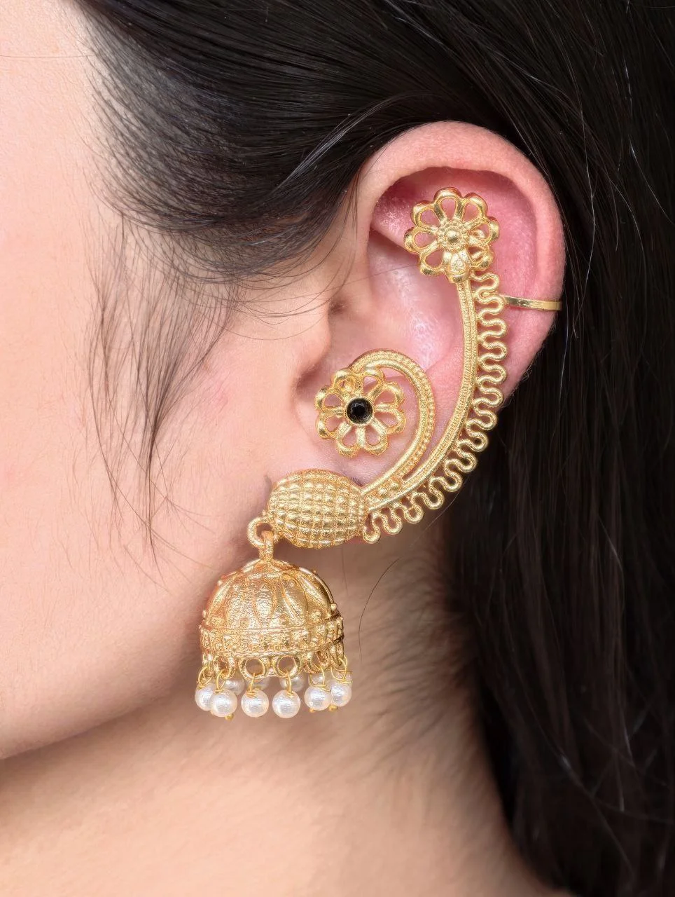 Paisley Ear Cuff Jhumka with Turquoise – view 5