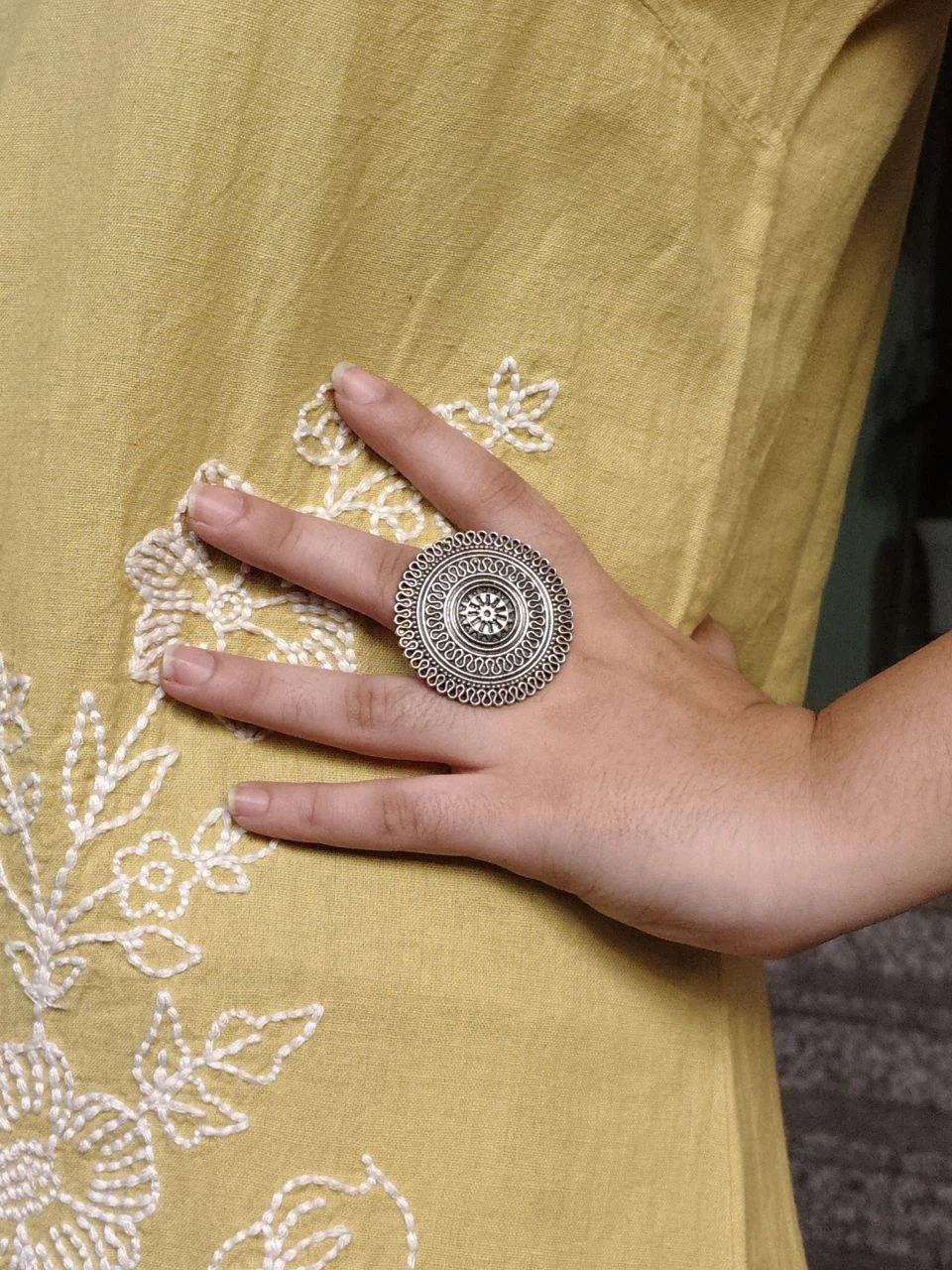 Large Oxidised Mandala Ring – view 2