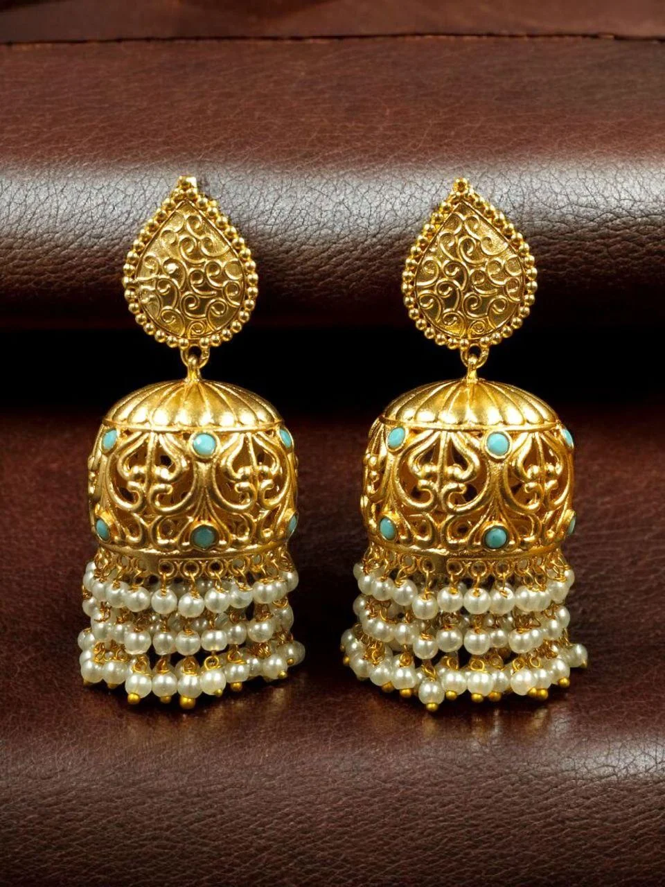 Openwork Jhumka with Triple Pearl Fringe – view 5