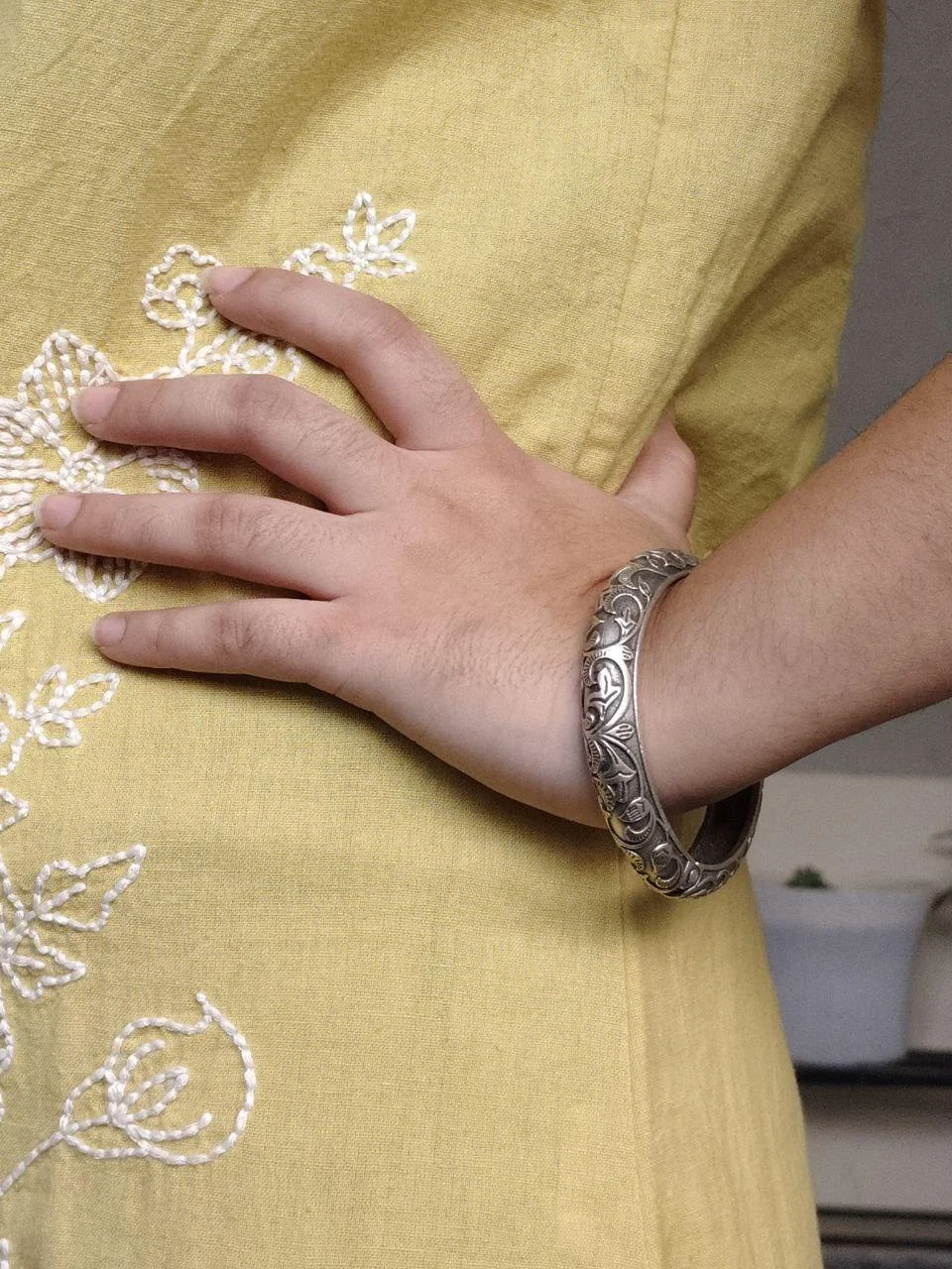 Oxidised Vintage Engraved Cuff Bangle – view 4