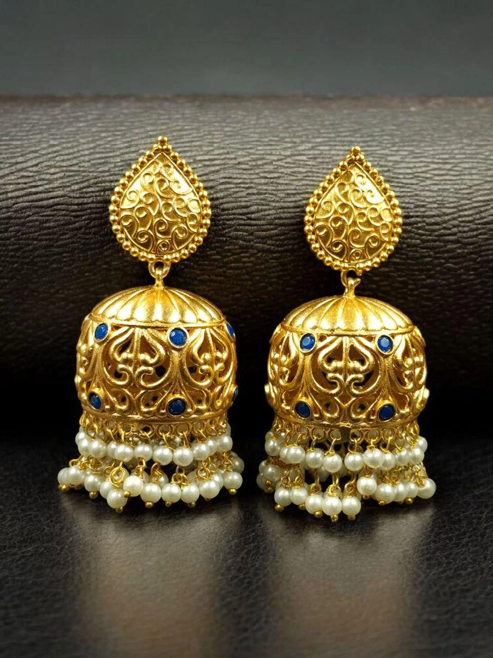Green Meena Jhumka with Double Pearl Fringe – view 3