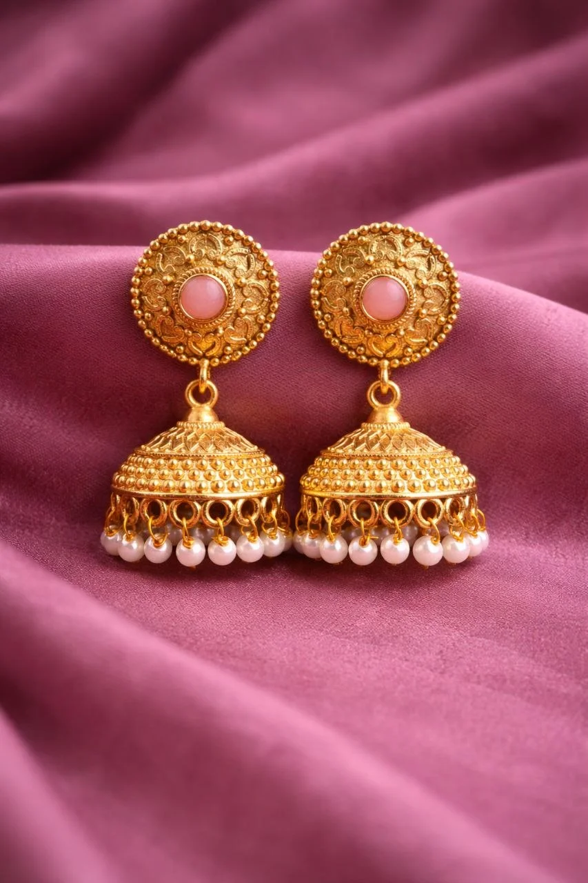 Blue Stone Stud Jhumka with Fluted Bell – view 4