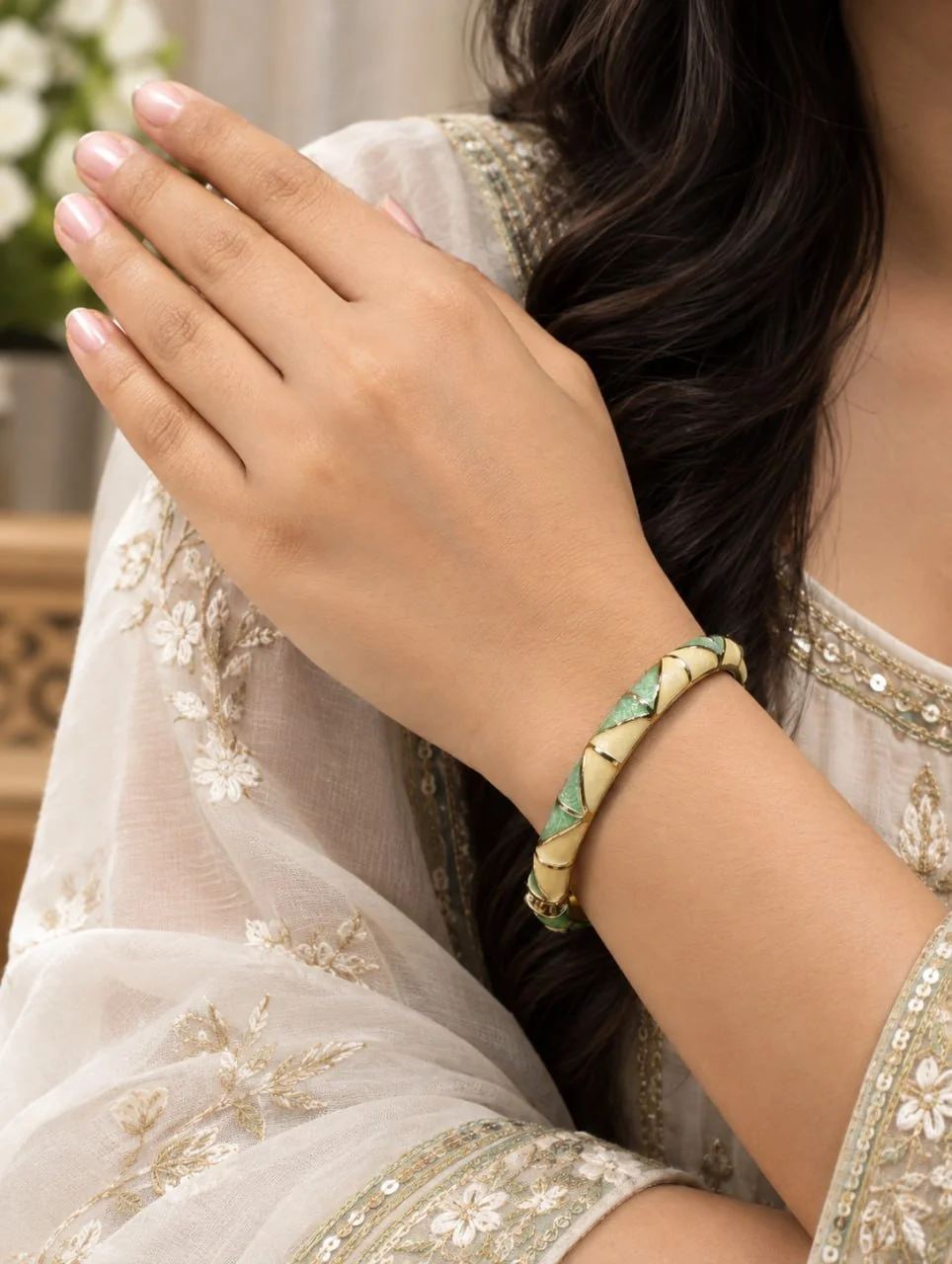 Anti Tarnish Floral Enamel Bangle in Two Colourways