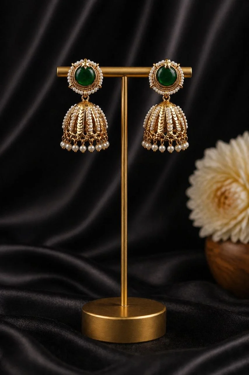 Chand Top Umbrella Jhumka with Pearl Border – view 3