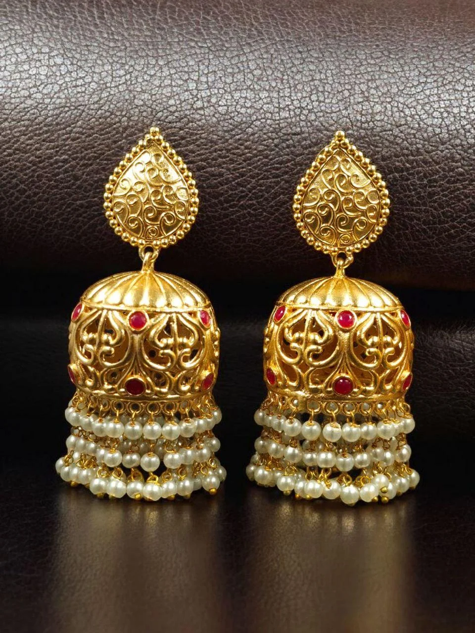 Openwork Jhumka with Triple Pearl Fringe – view 3