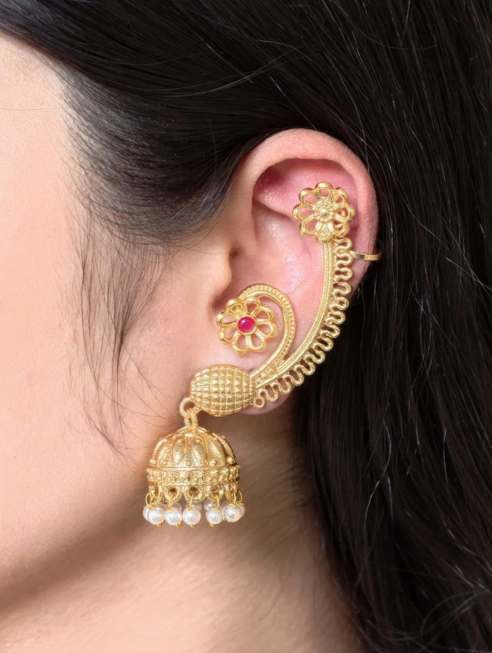 Paisley Ear Cuff Jhumka with Turquoise – view 3