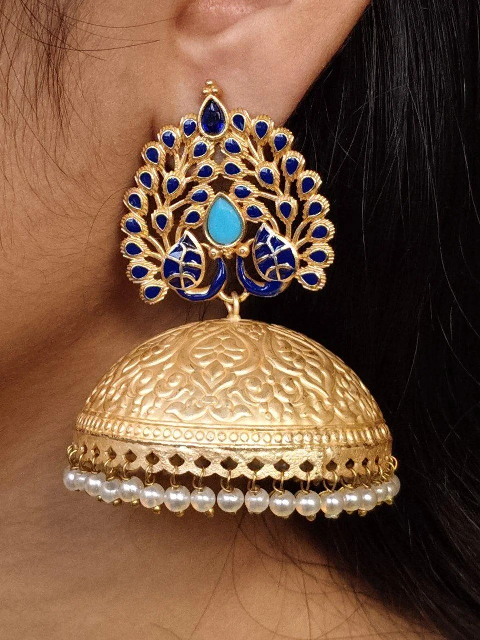 Peacock Arch Jhumka with Perforated Dome – view 2