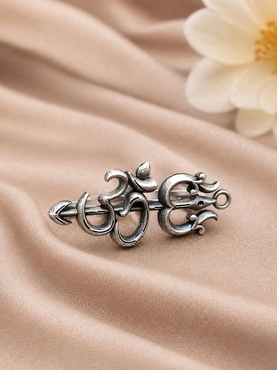 Om Trishul Ring — Oxidised Two Finger Ring – view 4
