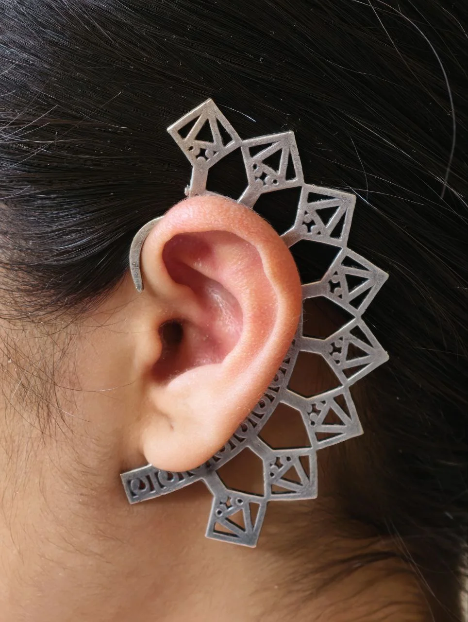 Oxidised Geometric Cut-Out Ear Cuff, Non-Piercing – view 5