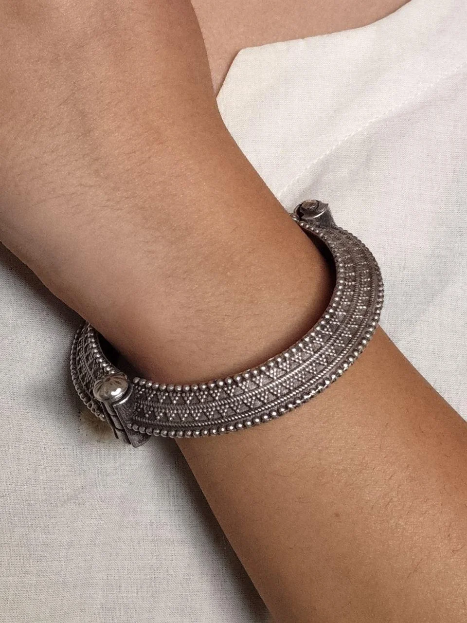 Oxidised All-Over Engraved Texture Bangle – view 4
