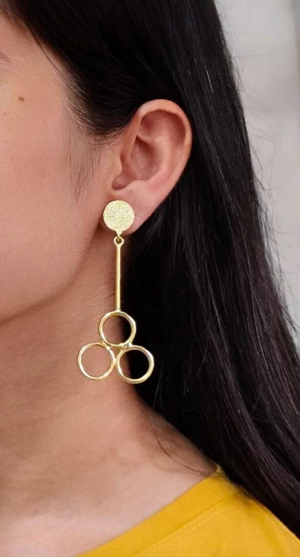 Long Bar Triple Circle Drop Earrings