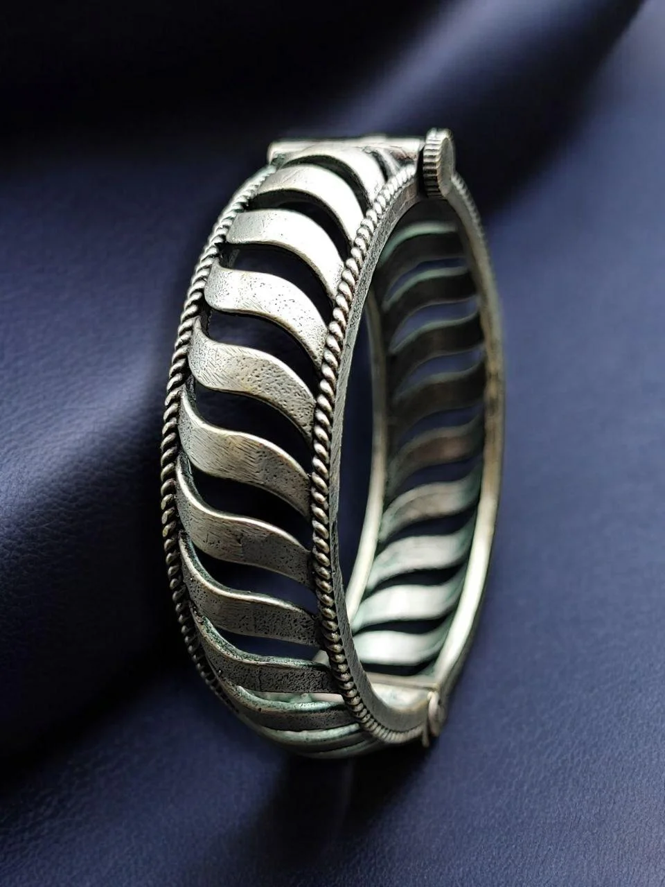 Oxidised Antique Textured Cuff Bangle – view 4