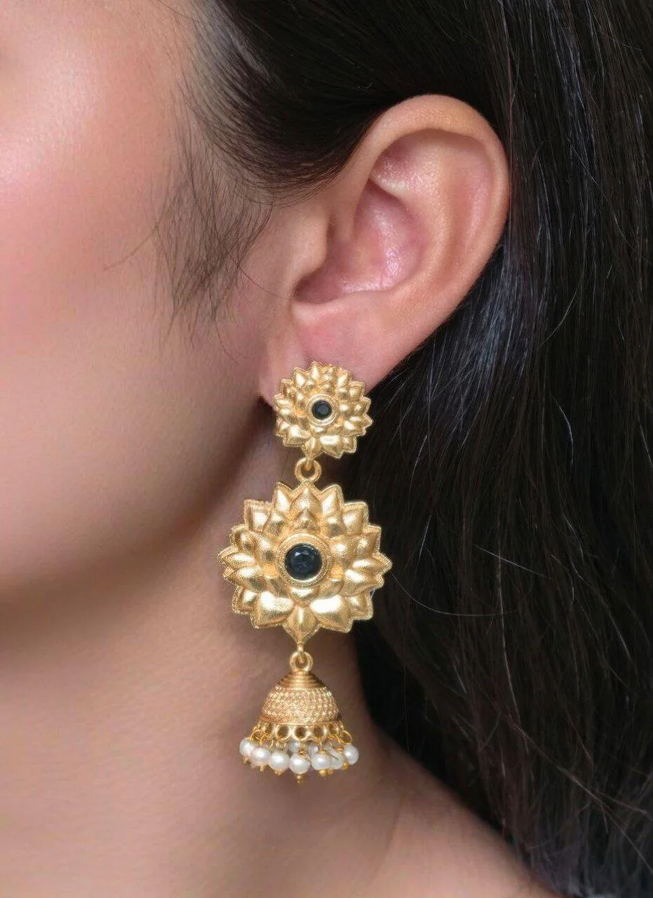 Sunflower Rosette Jhumka with Dark Centre