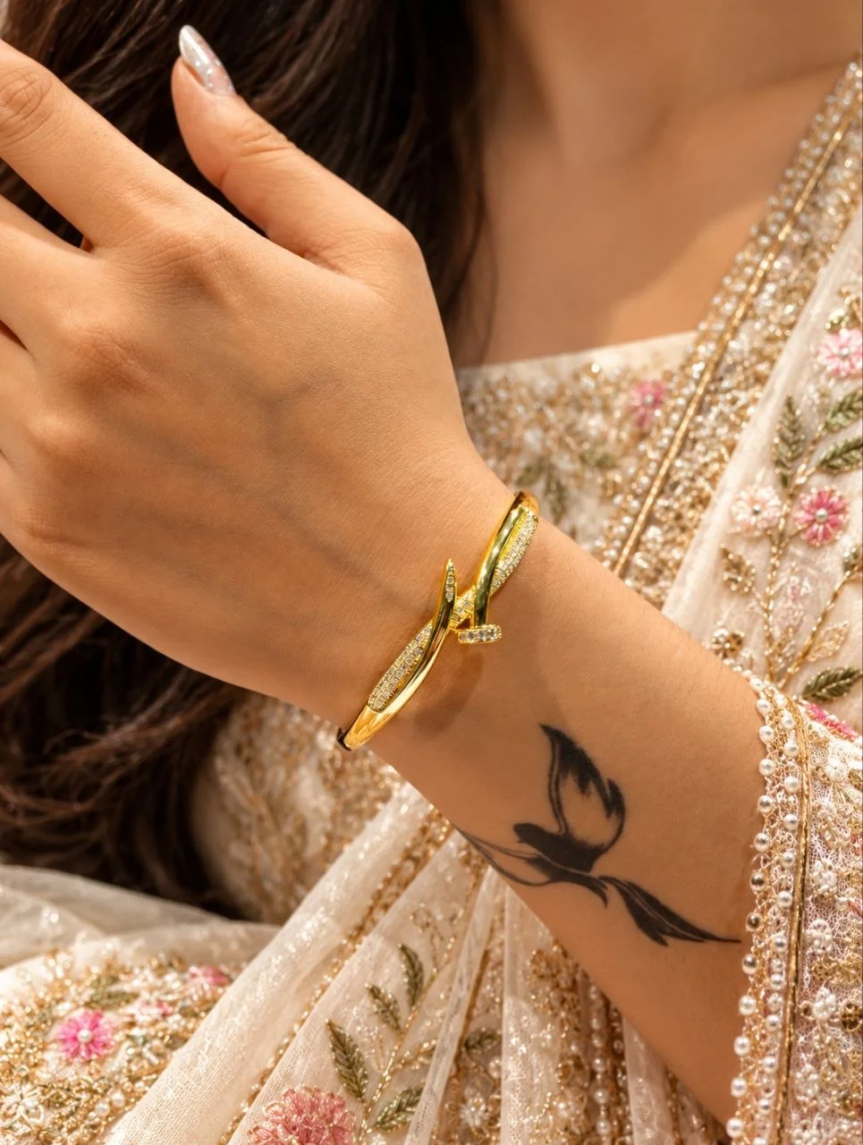 Anti Tarnish Stone Set Wrap Cuff Bangle