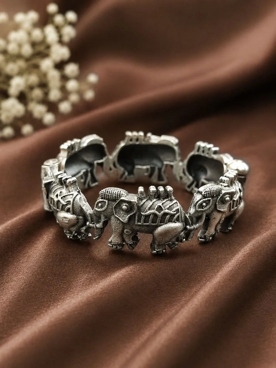 Oxidised Elephant-Motif Bangle – view 2