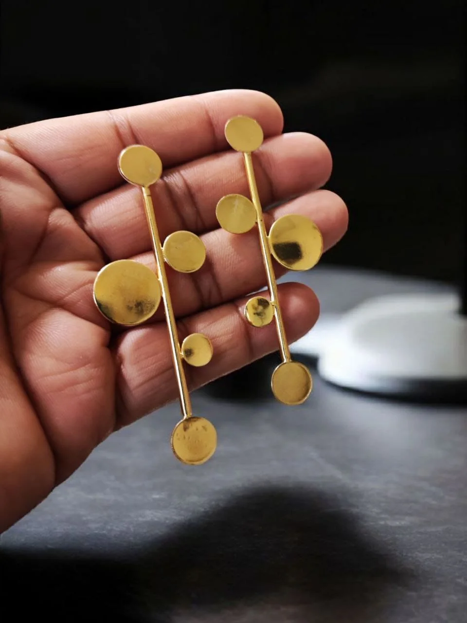 Scattered Disc Long Bar Earrings – view 2