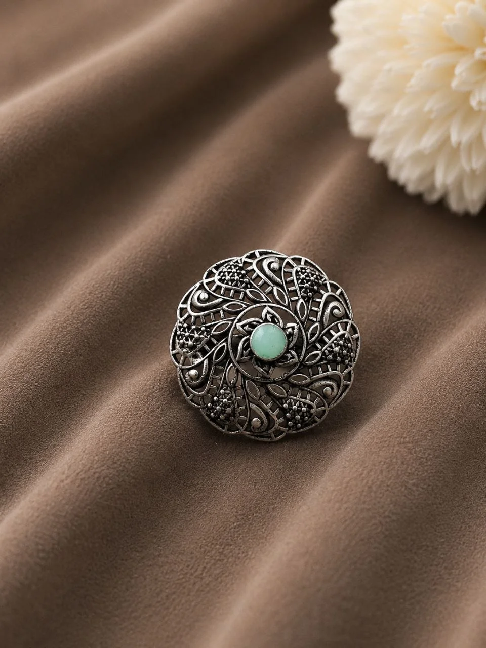 Oxidised Swirl Ring with Red Stone – view 4