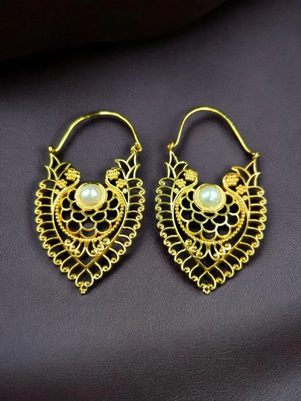 Peacock Bugadi Hoop with Centre Pearl