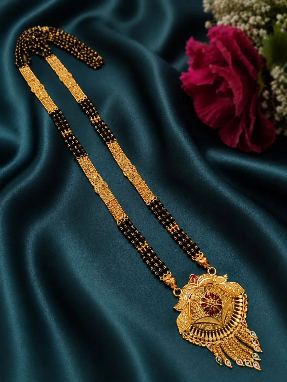 Long Mangalsutra with Filigree Bar Chain – view 2