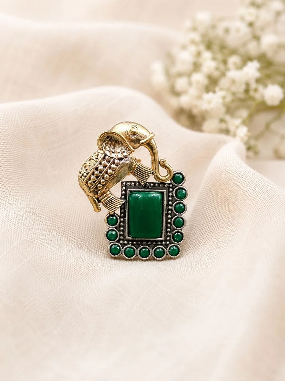 Two Tone Elephant Ring with Enamel Panel – view 2