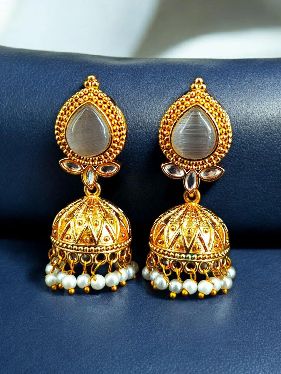 Mint Teardrop Jhumka with Leaf Accents – view 3