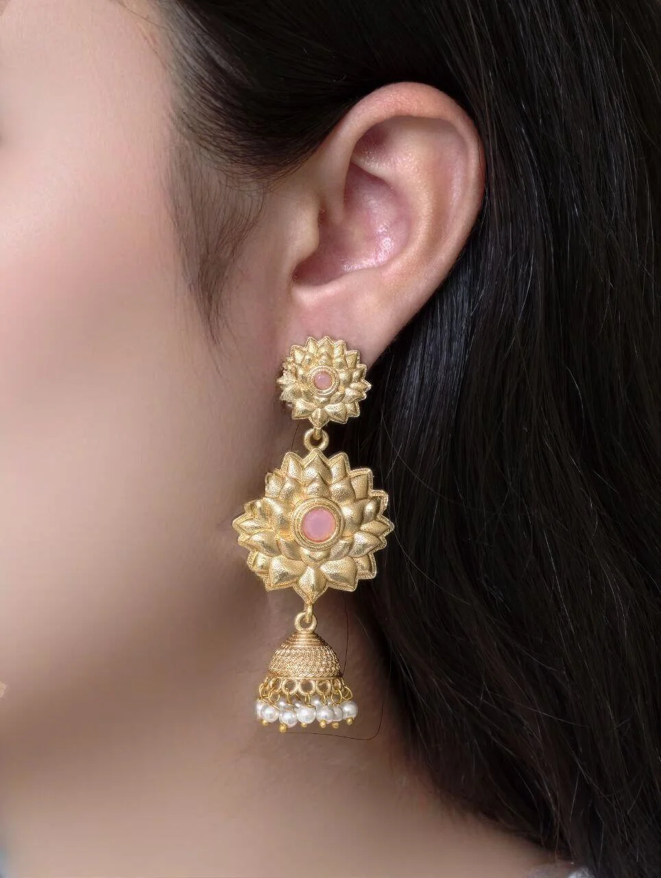 Sunflower Rosette Jhumka with Dark Centre – view 4