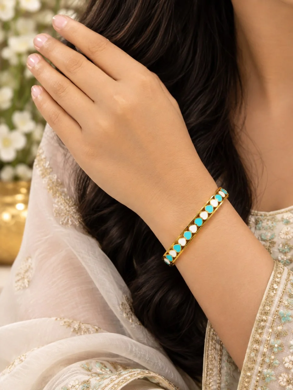 Anti Tarnish Turquoise Bead Line Bracelet