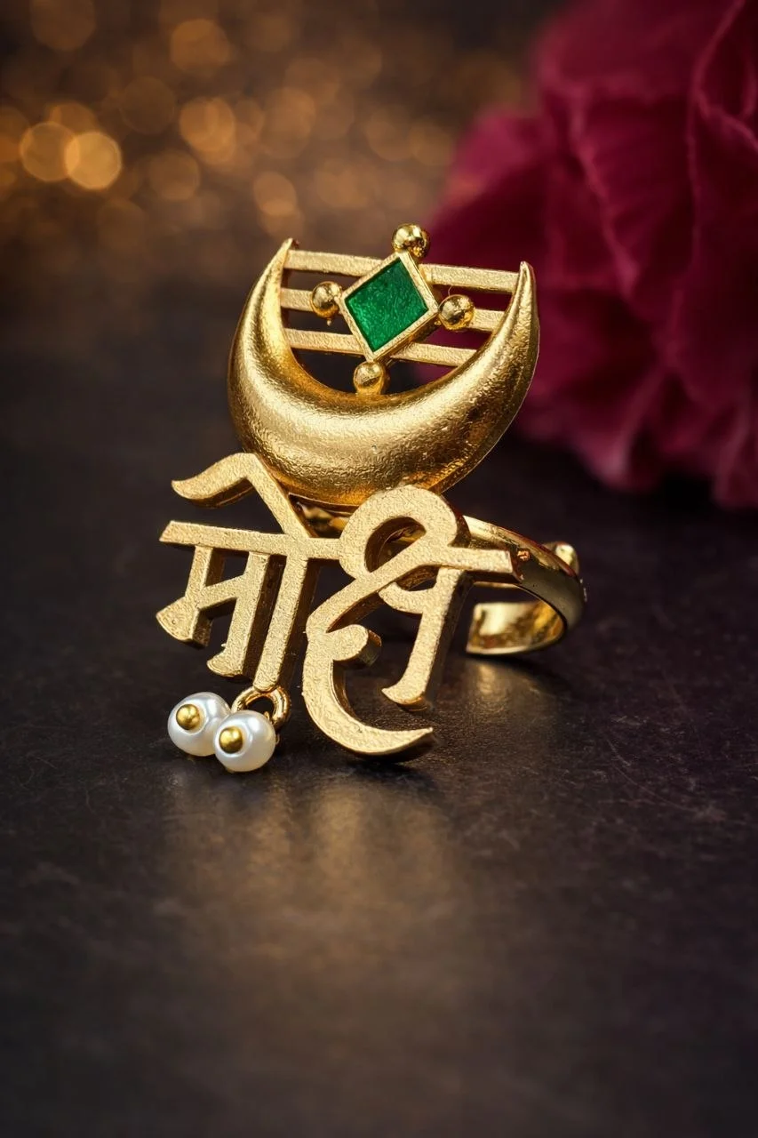 Gold Moksh Ring with Crescent and Pearl – view 3