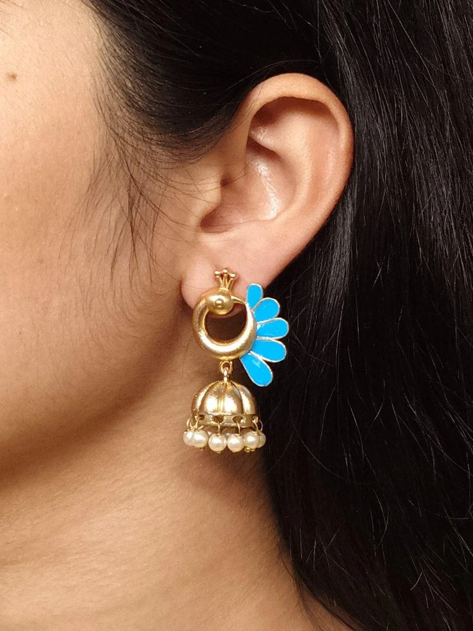 Petite Blue Meena Peacock Jhumka