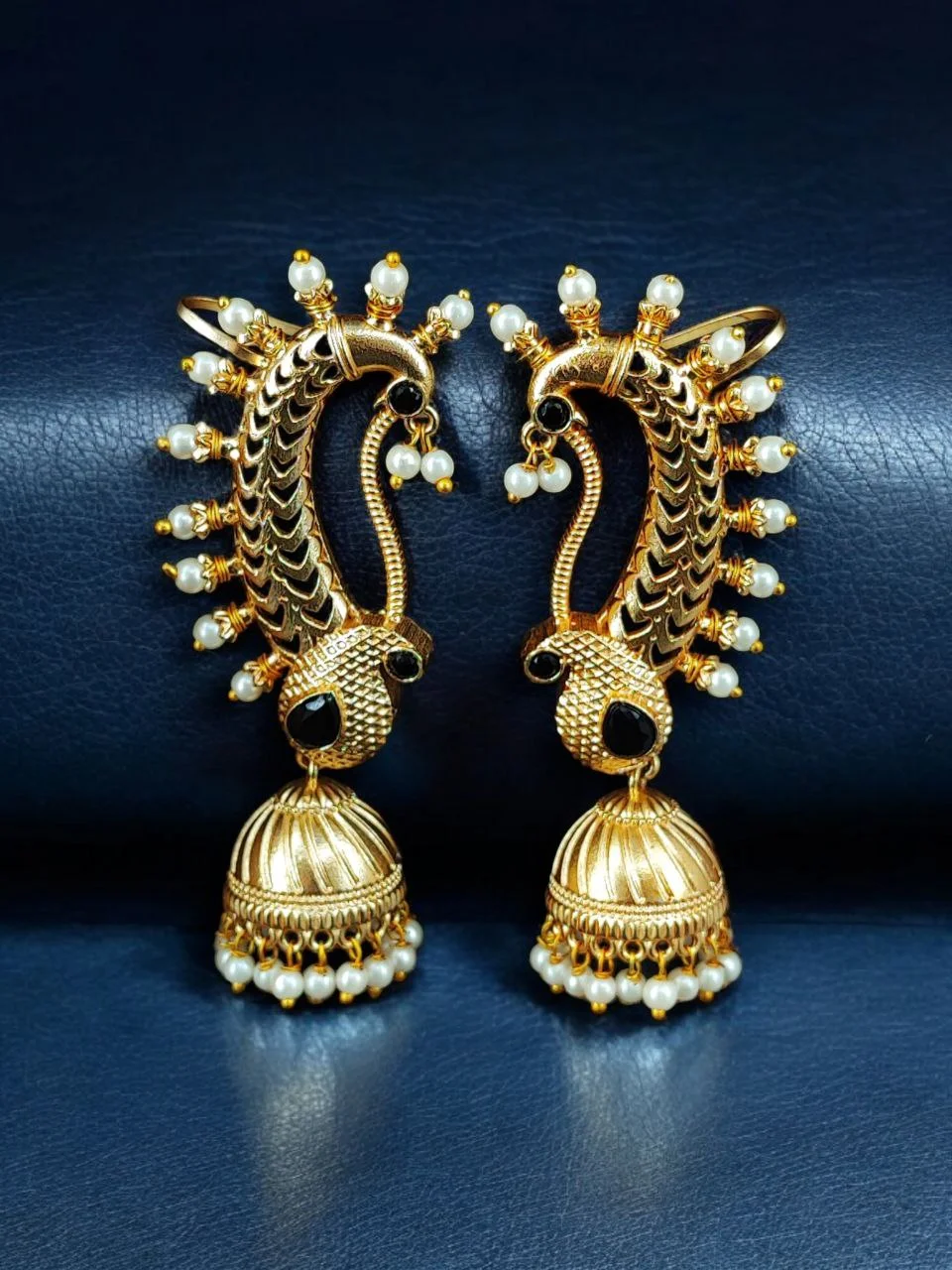 Peacock Ear Cuff Jhumka with Pearl Tail – view 2